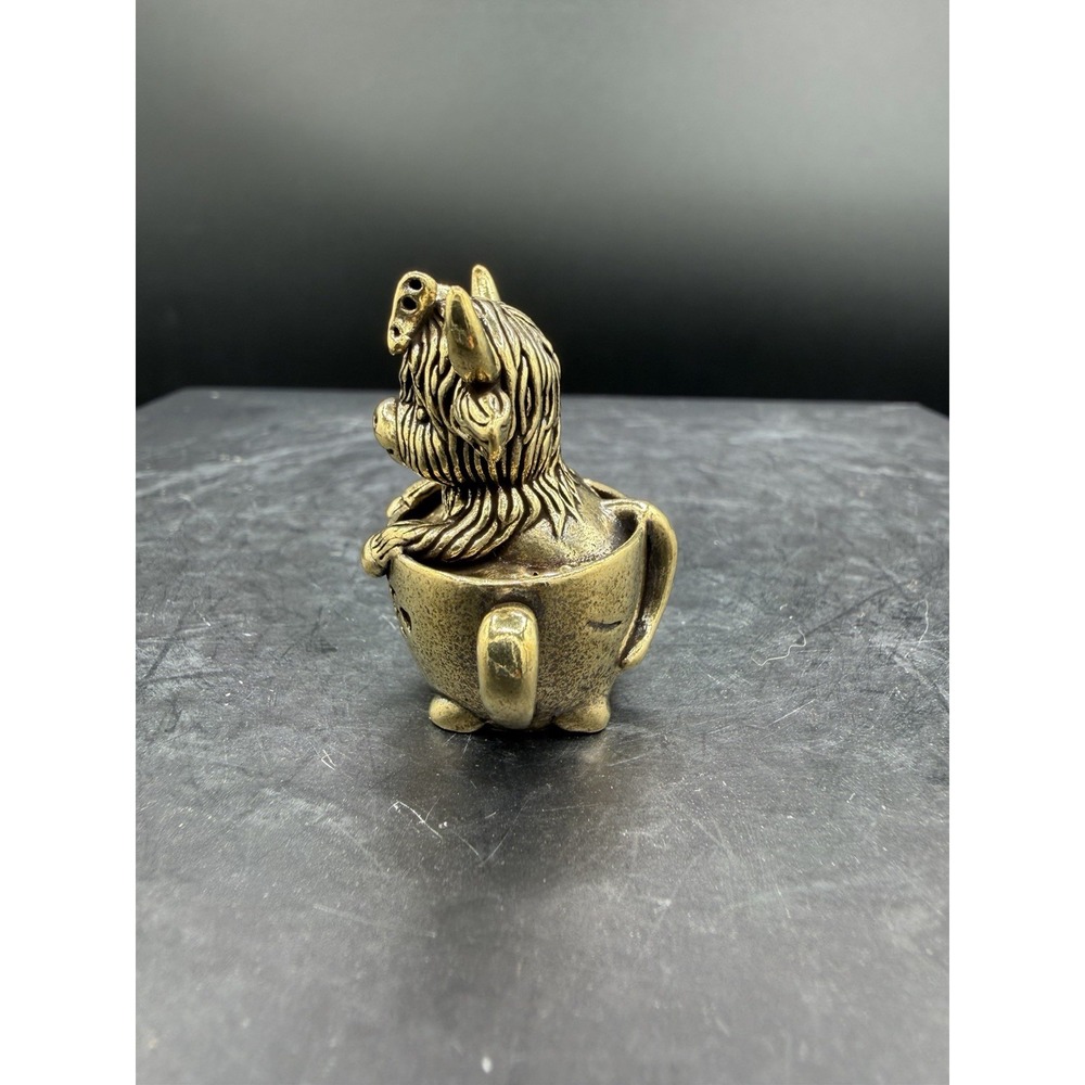 🐮☕ Miniature Brass Highland Cow in Coffee Cup – Cute Figurine‎ ☕🐮 - Picture 2 of 6
